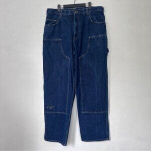 Sean John Vintage 90s Y2K Baggy Wide Leg Double Knee Dark Wash Jeans Size 38x33